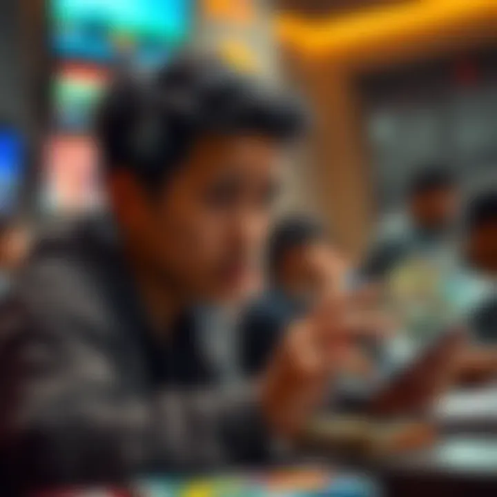 A new player looks at game cards and strategy guides, looking frustrated but eager for advice.