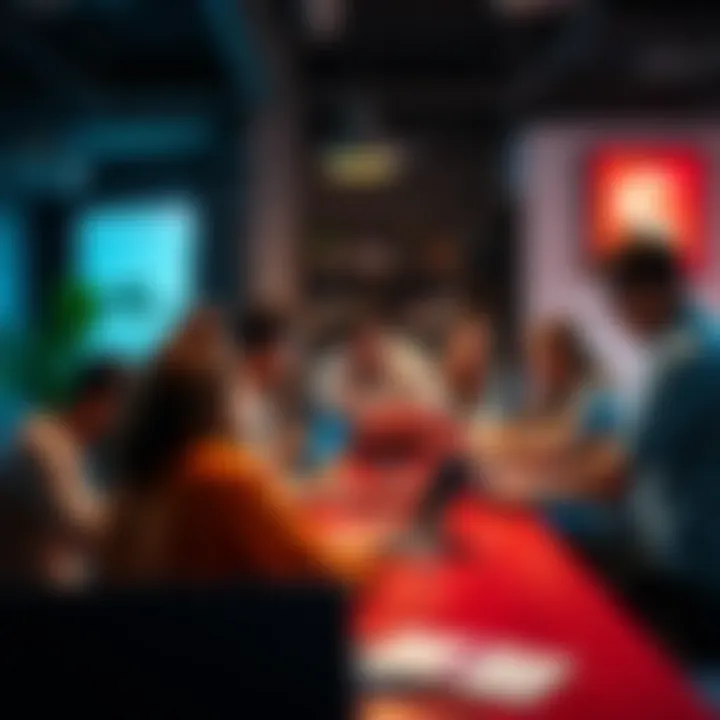 A group of diverse people brainstorming ideas for new ventures around a table with laptops and notebooks.