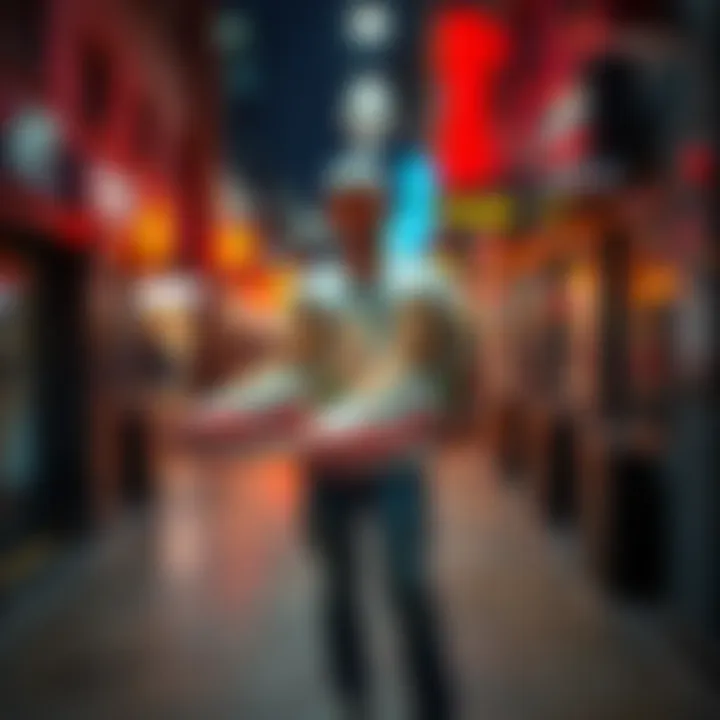 A person stands proudly holding new shoes after withdrawing funds from crypto investments, showcasing their profit
