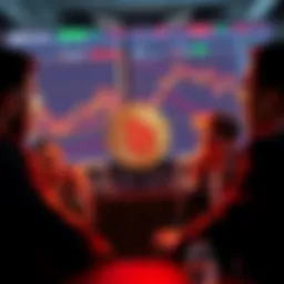 A group of new traders discussing Bitcoin investment strategies with charts and graphs in the background