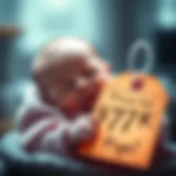 A newborn baby with a large price tag displayed beside them, highlighting modern parenting issues.