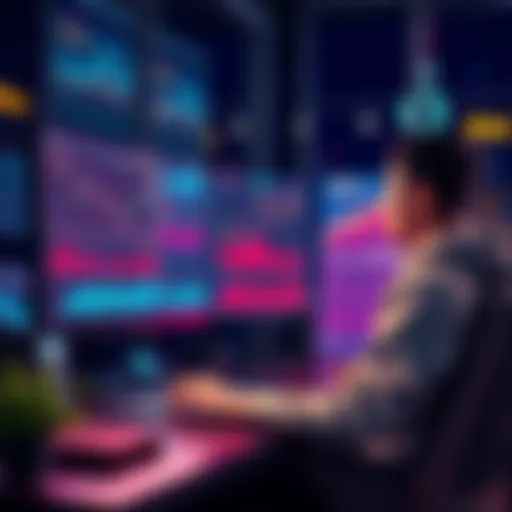 A person sitting at a computer, looking at cryptocurrency graphs and charts while taking notes, indicating a desire for guidance