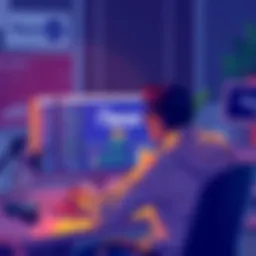 A person sitting at a desk, looking at a computer screen displaying the Nexa wallet with a loading symbol, indicating synchronization issues.