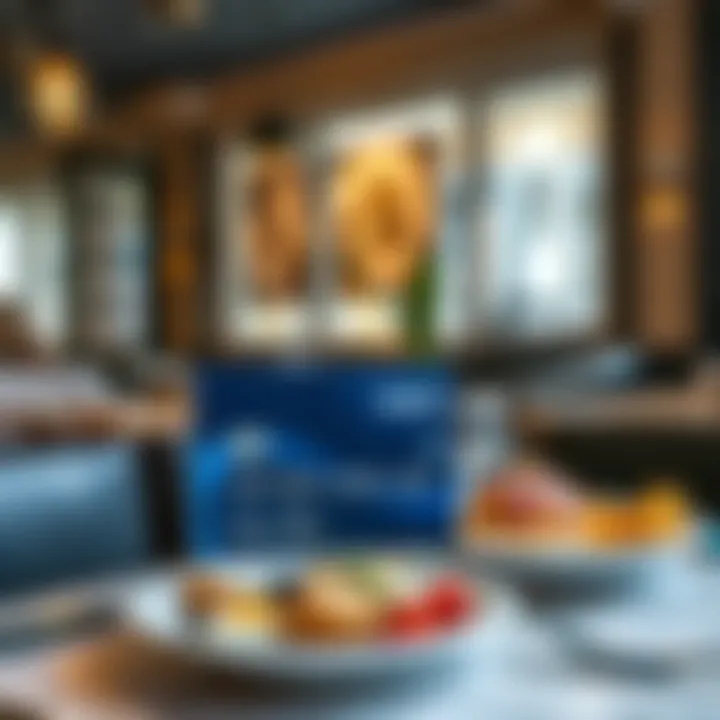 A Nexo card placed on a table with brunch dishes in a Lisbon café setting