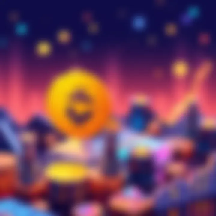 Conceptual illustration of Nexo platform featuring EUR stablecoins and financial growth indicators