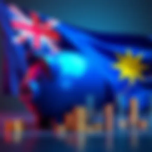 Nexo Promotion for Australia Australian flag with financial graphs and a piggy bank symbolizing investment growth in Nexo accounts