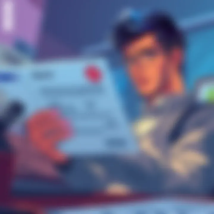 Illustration of a person reviewing financial documents related to Nexo Card compliance and source of funds declaration