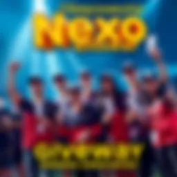A group of happy winners holding their tournament caps and tickets, excited about their prizes from the Nexo Championship Giveaway