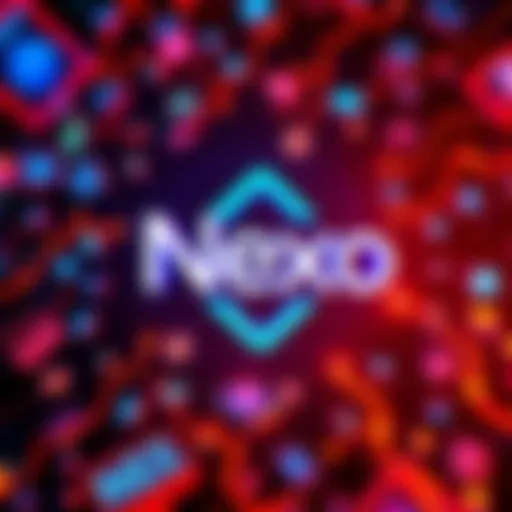 Nexo logo surrounded by digital assets and financial icons representing credit lines and yield programs.
