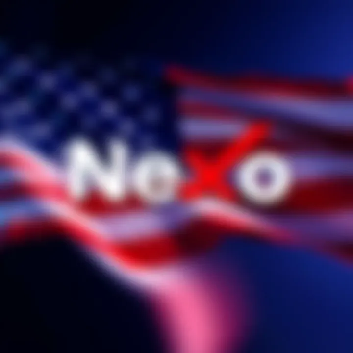 Nexo logo in front of the US flag symbolizing its return to the US market