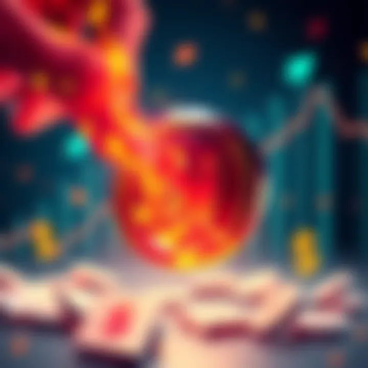 Illustration showing Nexo tokens being burned and repurchased with dollar signs and upward price graphs in the background.