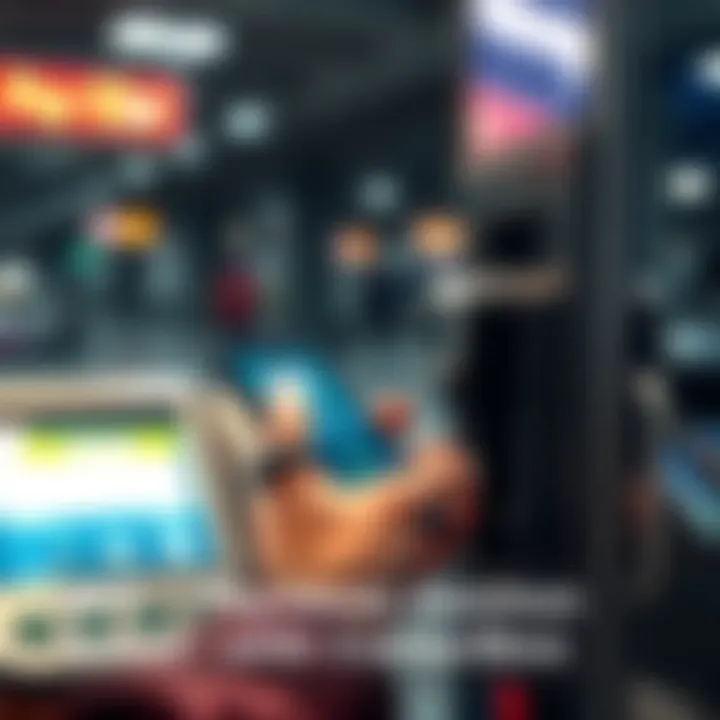 A person holds a smartphone near a contactless payment terminal while looking focused on the screen, indicating an NFC payment attempt.