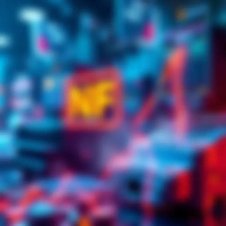 A graphic representation of decreasing NFT sales with visual elements symbolizing digital assets and market instability.