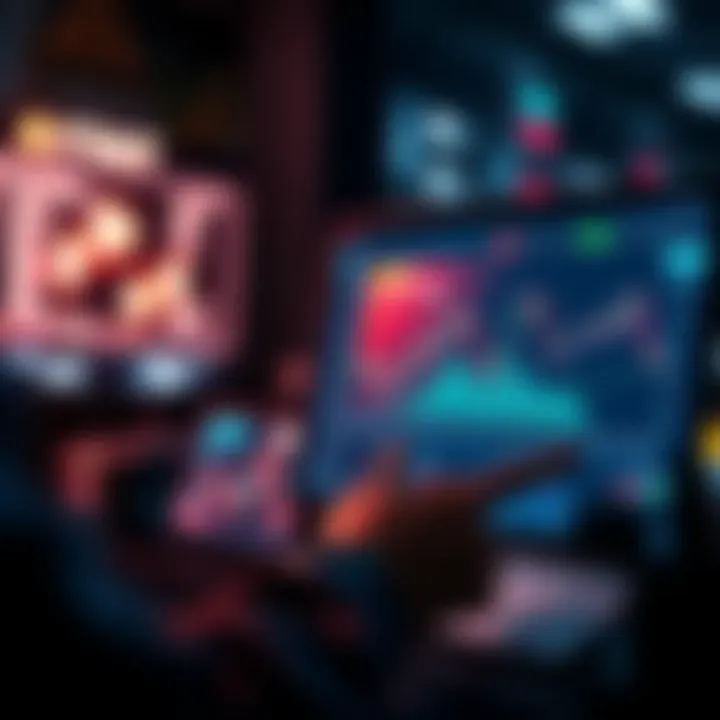 A person analyzing their NFT trading history on a web app, showing gains and losses on a digital screen.