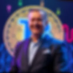Nigel Farage Bitcoin Purchase Nigel Farage standing in front of a Bitcoin logo, smiling after making a £2 million investment in cryptocurrency for Stack BTC.