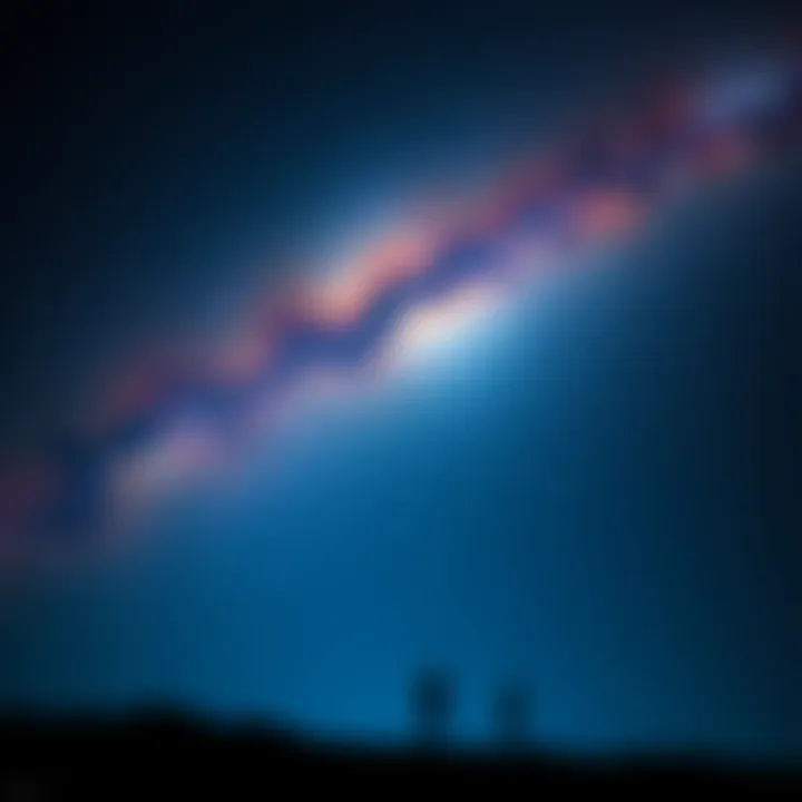 A vast night sky filled with bright stars, symbolizing the quest for knowledge and belief in the unknown, with silhouettes of people observing.