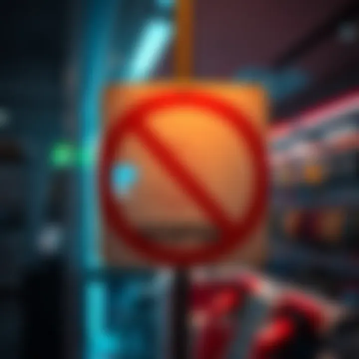 A sign indicating that Bitcoin is not accepted at the Strategy store