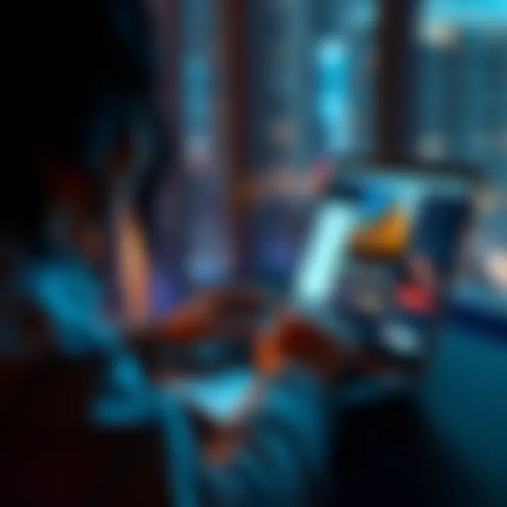 A person creating a ticketing app on a laptop using a no-code platform.