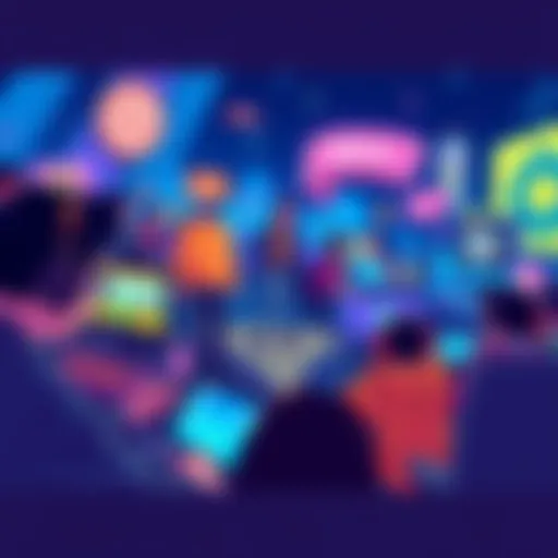 A vibrant illustration showing people enjoying various games on a digital platform without fees, featuring colorful graphics and engaging interfaces.