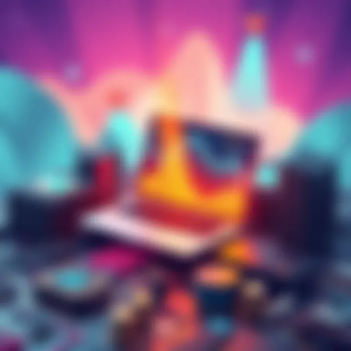 An illustration depicting the relationship between CPU, RAM, and blockchain node performance, featuring a laptop and server components in a creative layout.