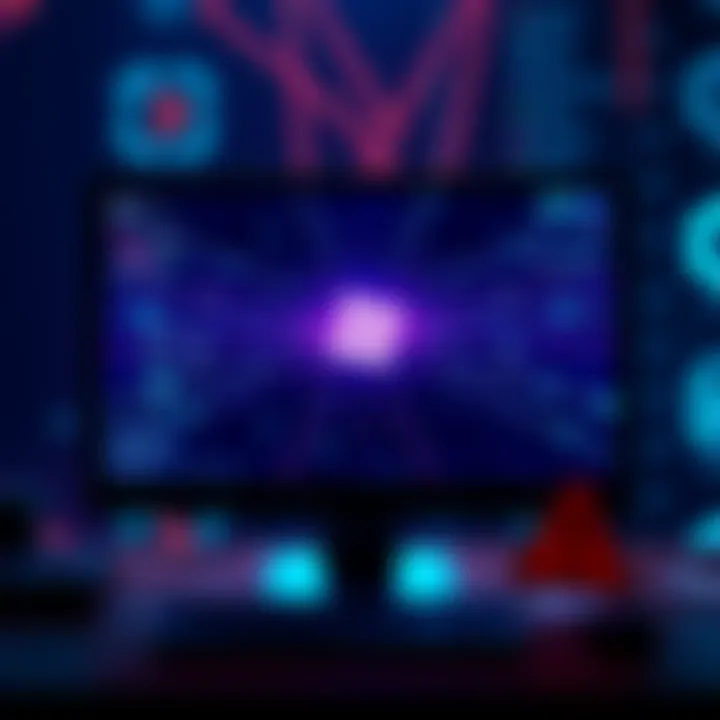 A computer screen showing a blockchain network with a focus on knots, symbolizing node sovereignty, while a warning sign indicates spam risks.