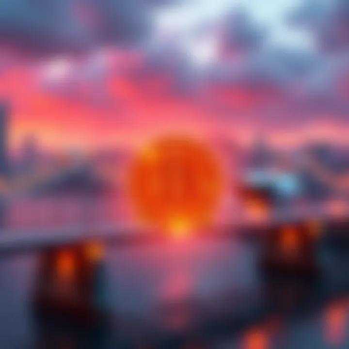 A graphic showing Nomic Token linked to a Bitcoin bridge, symbolizing the connection between the two cryptocurrencies.
