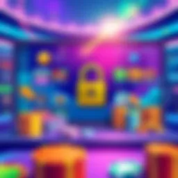 An illustration showing a vibrant online casino interface with colorful game options and a lock symbol representing privacy in gambling without KYC checks