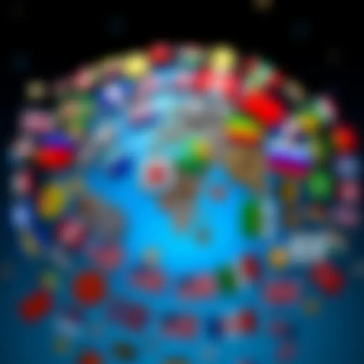 A collage of various non-US memecoins with flags representing their countries, showcasing their cultural background and potential growth