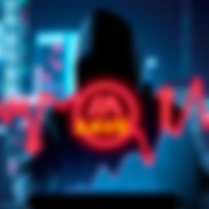A graphic showing a hacker silhouette with the AAVE logo and downward market trend arrows
