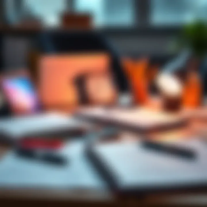 A modern workspace with notebooks, pens, and digital devices showcasing effective note-taking methods