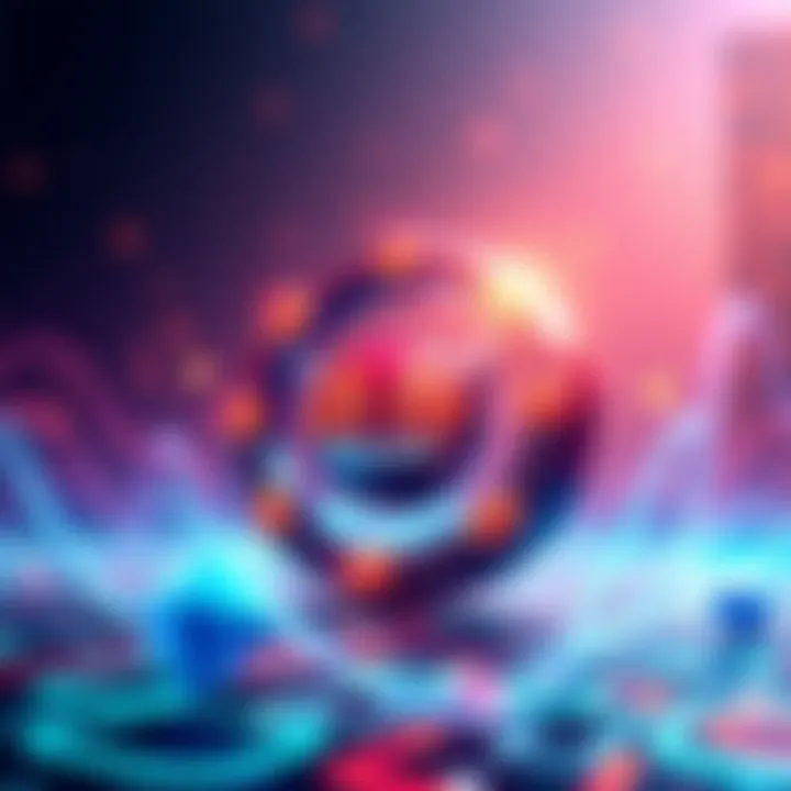 Illustration showing Oasis logo with digital elements representing off-chain logic and smart contracts
