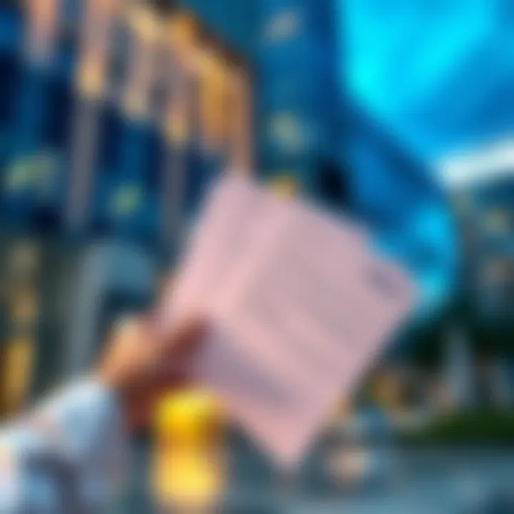 A person holding documents with an office building in the background, indicating address verification for a business account.