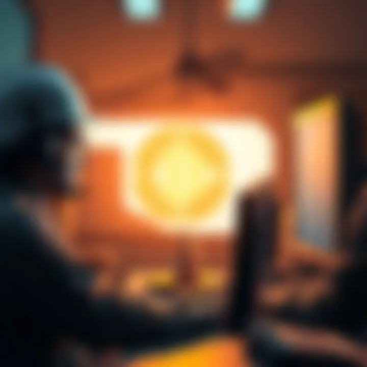 Oklahoma state workers looking at Bitcoin symbol on a computer screen