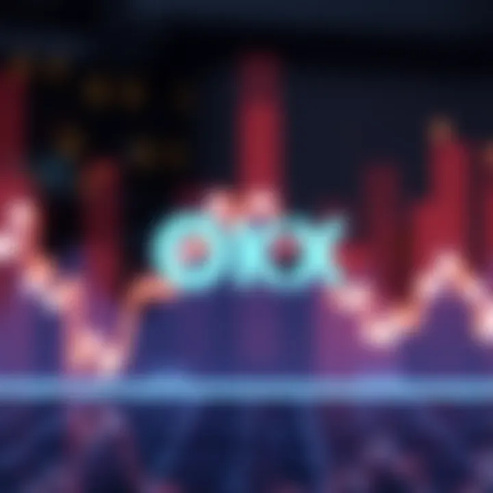 The OKX logo with a downward trend line in the background, representing halted trading for Sweat token