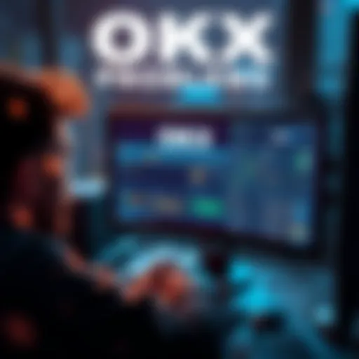 A frustrated user looking at a computer screen showing locked funds in an OKX account after a PI coin transfer.