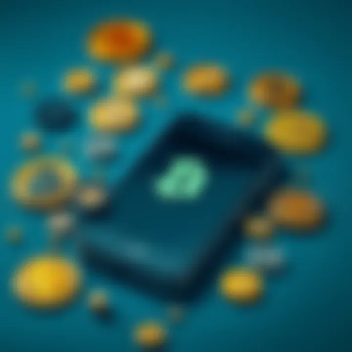 Old smartphone with cryptocurrency symbols An old smartphone displayed with various cryptocurrency symbols around it, representing its use as a crypto wallet.