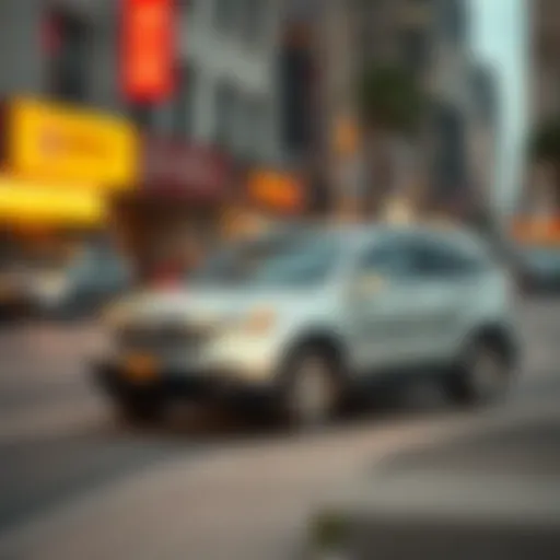 A 2007 Honda CR-V with high mileage parked beside a busy street, showing signs of wear and tear, reflecting the owner's dilemma about whether to keep or sell it.