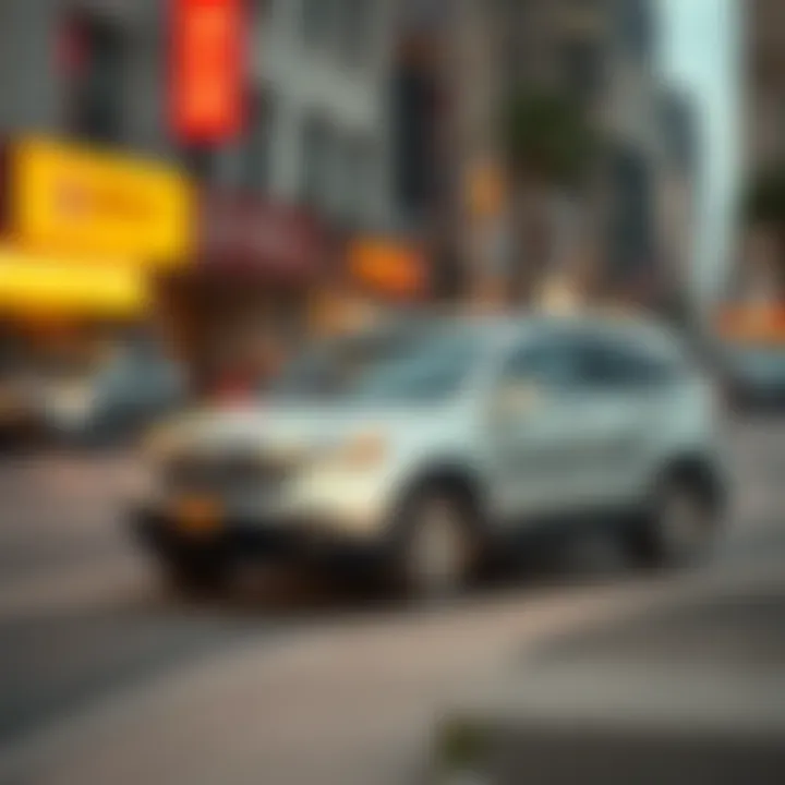 A 2007 Honda CR-V with high mileage parked beside a busy street, showing signs of wear and tear, reflecting the owner's dilemma about whether to keep or sell it.