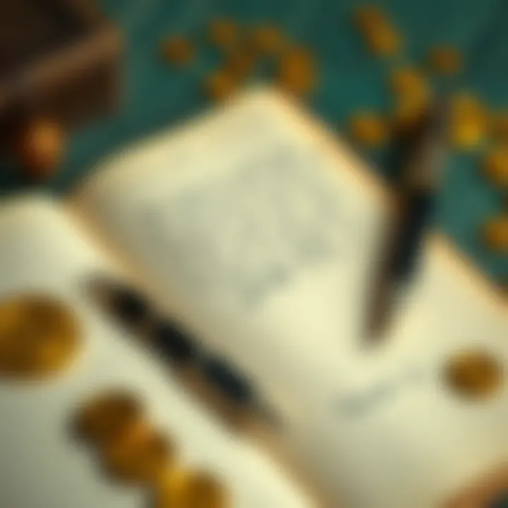 A close-up of an open diary featuring handwritten notes about Bitcoin from 2011, surrounded by a vintage pen and scattered coins.