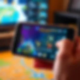 A close-up of an old smartphone displaying the Atlas Earth game interface, showcasing in-game rewards and achievements
