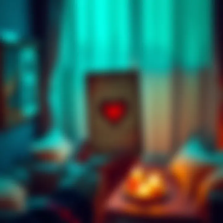 A hand holding a tarot card with a heart symbol, symbolizing love insights in a cozy setting