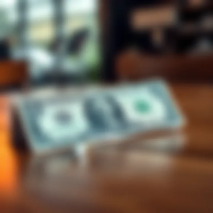 A close-up of a one dollar bill placed on a wooden table, representing financial decisions and budgeting.