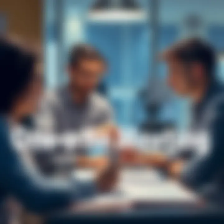 A team leader and a team member having a one-on-one meeting at a desk, discussing ideas and sharing notes.