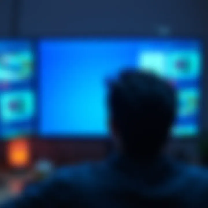 A frustrated person staring at a blank screen with loading ads