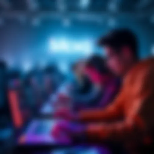 Participants coding and collaborating during a hackathon