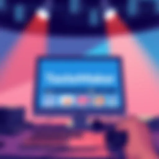 Illustration of a computer screen displaying the TasteMaker logo and voting interface for fan-funded music projects.