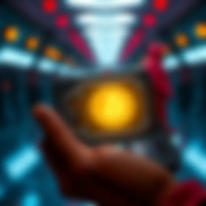 Opendime Hardware Wallet A person holding an Opendime hardware wallet for Litecoin, showing its design and LED display during the unsealing process, which is illuminated to confirm readiness for transaction.