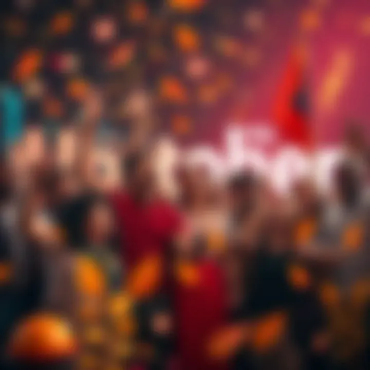 Group of diverse people celebrating the arrival of Uptober with enthusiasm and excitement, surrounded by symbols of new opportunities and growth.