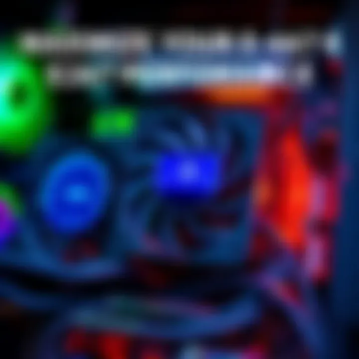 A detailed close-up of a high-performance CPU cooling system with digital readouts showcasing optimized settings.