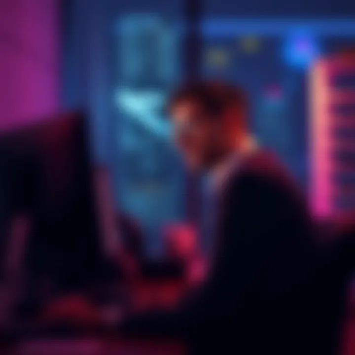 A person sitting in front of a computer, looking concerned about ads while reviewing privacy settings in an adult app.